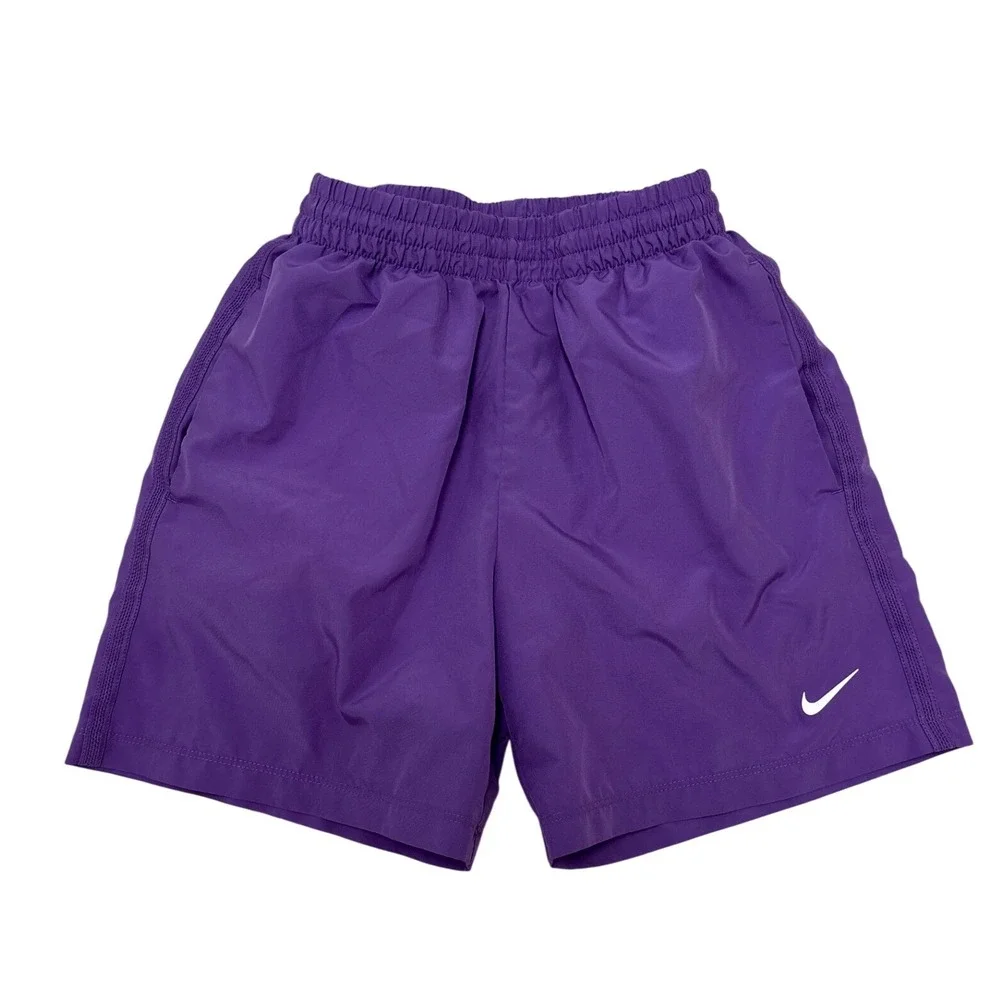 Nike Boys Kids Dri-FIT Athletic Shorts Purple Elastic Waist Drawstring Small S